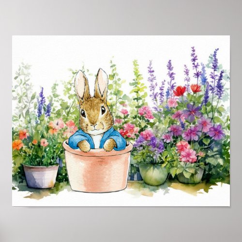 Peter the Rabbit in pot plant in his garden  Poster