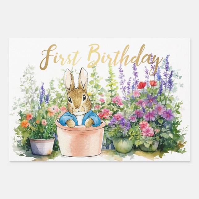 Peter the Rabbit in pot plant in his garden  Wrapping Paper Sheets (Front 3)