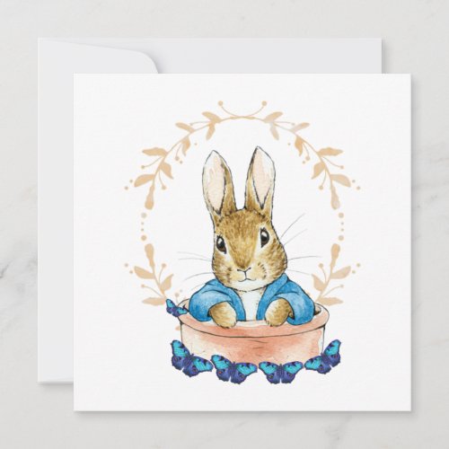 Peter the Rabbit in Pot with Blue Butterflies    Card
