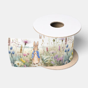 Peter the rabbit in wildflower garden satin ribbon