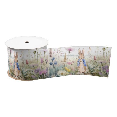 Peter the rabbit in wildflower garden satin ribbon