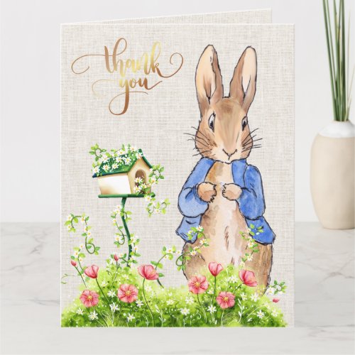 Peter the Rabbit Linen Background    Thank You Card
