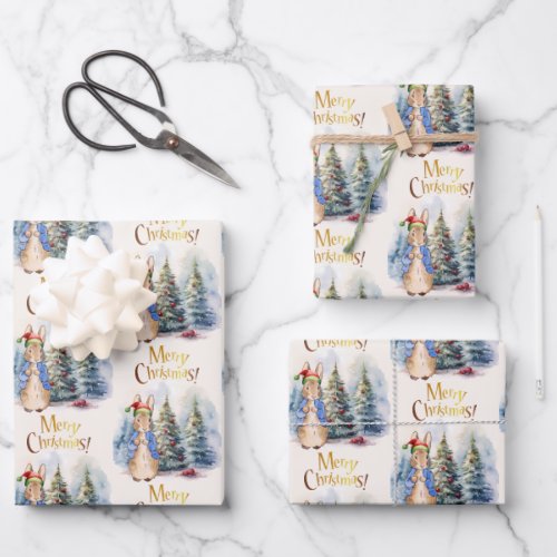Peter the Rabbit Merry Christmas Tree Wrapping Paper Sheets