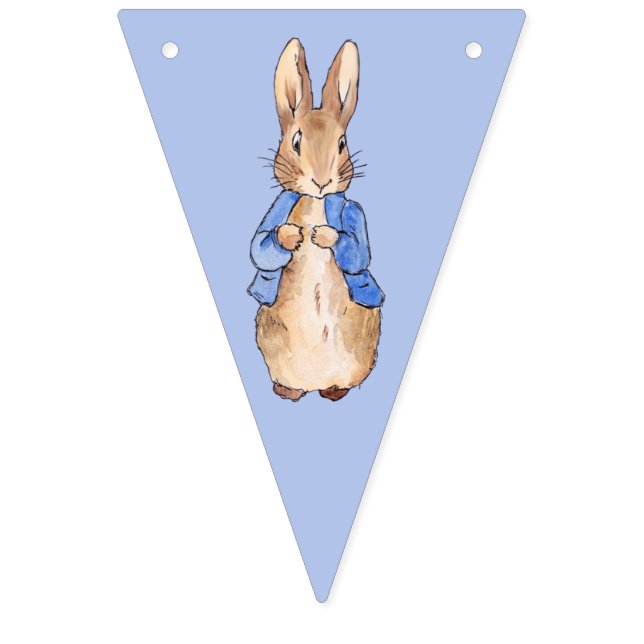 Peter the Rabbit on blue background Bunting Flags (First Flag)