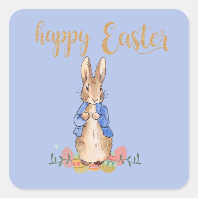 Peter the Rabbit on Blue Background     Square Sticker (Front)
