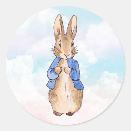 Peter the rabbit pastel blue and pink clouds classic round sticker