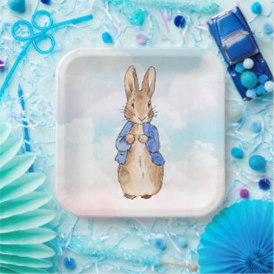 Peter the rabbit pastel blue and pink clouds paper plates