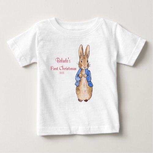 Peter the Rabbit Personalize First Christmas Baby T_Shirt