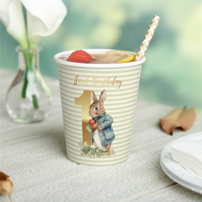 Peter the Rabbit picking vegetables First Birthday Paper Cups (Insitu)