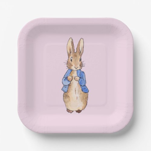 Peter the Rabbit Pink Background Paper Plate