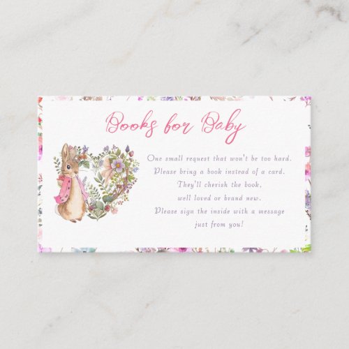 Peter the Rabbit Pink Floral Girl  Baby Shower Enclosure Card