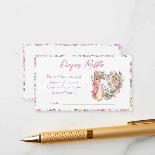 Peter the Rabbit Pink Floral Girl  Baby Shower Enclosure Card