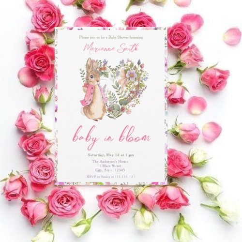 Peter the Rabbit Pink Floral Girl Baby Shower Invitation