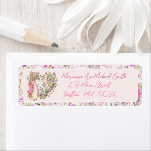 Peter the Rabbit Pink Floral Girl Baby Shower Label