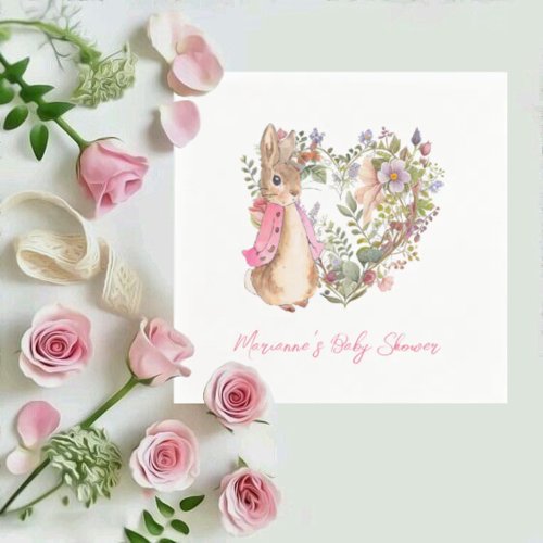 Peter the Rabbit Pink Floral Girl Baby Shower Napkins
