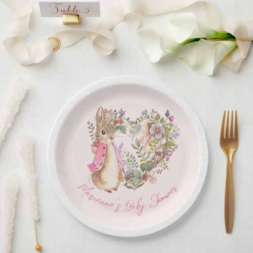Peter the Rabbit Pink Floral Girl Baby Shower  Paper Plates