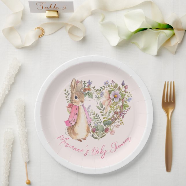 Peter the Rabbit Pink Floral Girl Baby Shower  Paper Plates (Wedding)