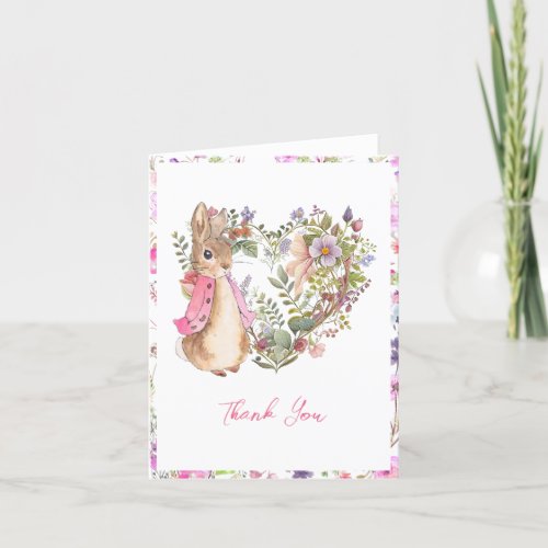 Peter the Rabbit Pink Floral Girl Baby Shower Thank You Card