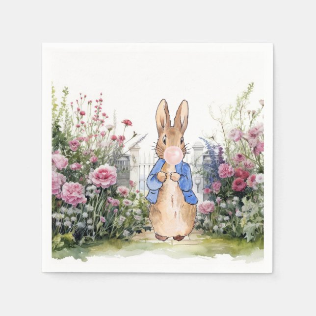 Peter the Rabbit pink gum in his garden Napkins (Front)