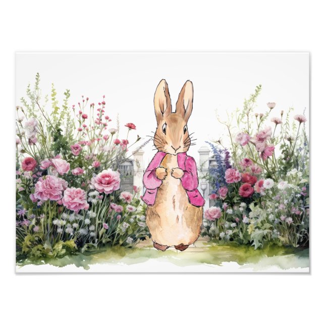 Peter the Rabbit pink gum in his garden Photo Print (Front)