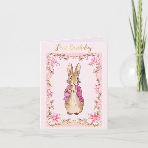 Peter the Rabbit Pink jacket 1st Birthday Invitation