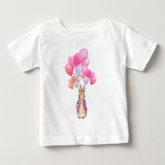 Peter the Rabbit Pink Jacket and Balloons Baby T-Shirt (Front)