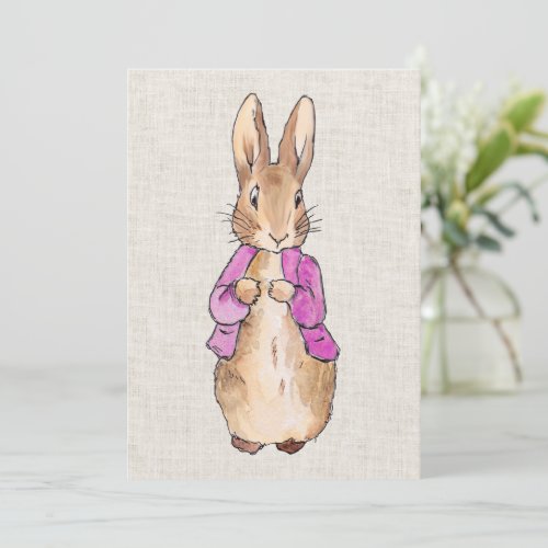 Peter the Rabbit pink jacket beige linen texture Invitation