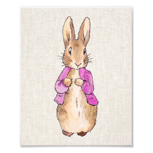 Peter the rabbit pink jacket beige linen texture photo print