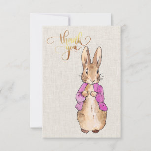 Peter the rabbit pink jacket beige linen texture thank you card