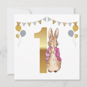Peter the Rabbit Pink Jacket First Birthday Invitation