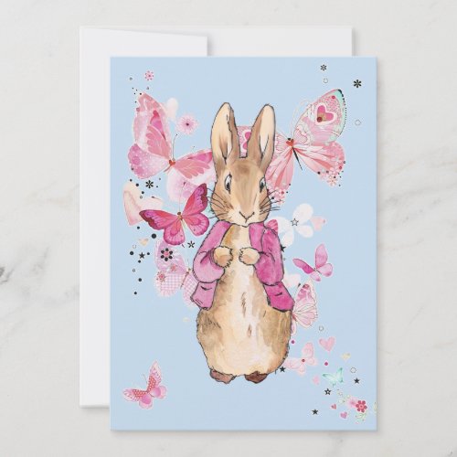 Peter the Rabbit Pink Jacket First Birthday Invitation