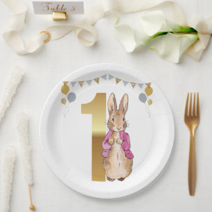 Peter the Rabbit Pink Jacket First Birthday Paper Plates