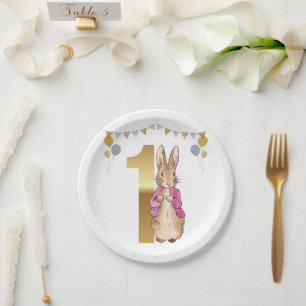 Peter the Rabbit Pink Jacket First Birthday Paper Plates