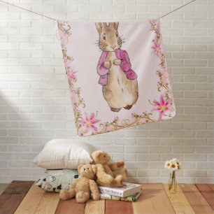Peter the Rabbit Pink jacket Floral Frame Baby Blanket