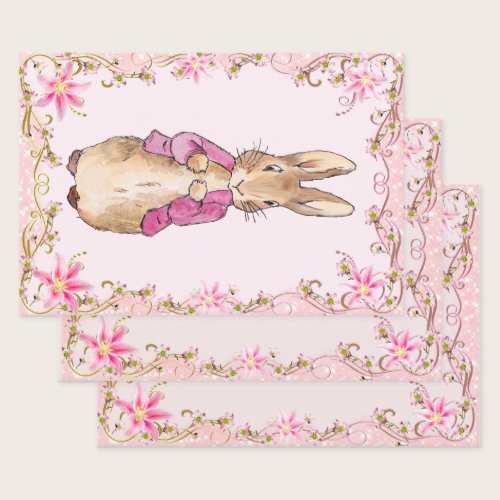 Peter the Rabbit Pink jacket Floral Frame Wrapping Paper Sheets