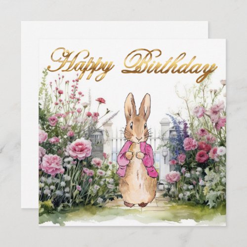 Peter the Rabbit Pink Jacket Garden Happy birthday Card