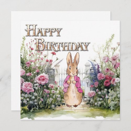 Peter the Rabbit Pink Jacket Garden Happy birthday Card