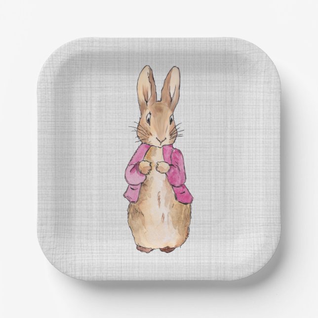 Peter the Rabbit Pink Jacket Gray Linen    Paper Plates (Front)