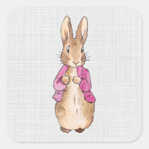 Peter the Rabbit Pink Jacket Gray Linen    Square Sticker