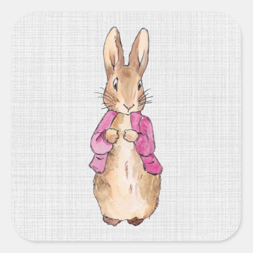 Peter the Rabbit Pink Jacket Gray Linen    Square Sticker