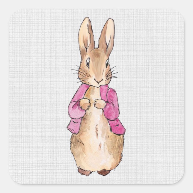 Peter the Rabbit Pink Jacket Gray Linen    Square Sticker (Front)