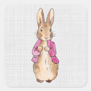 Peter the Rabbit Pink Jacket Gray Linen Square Sticker
