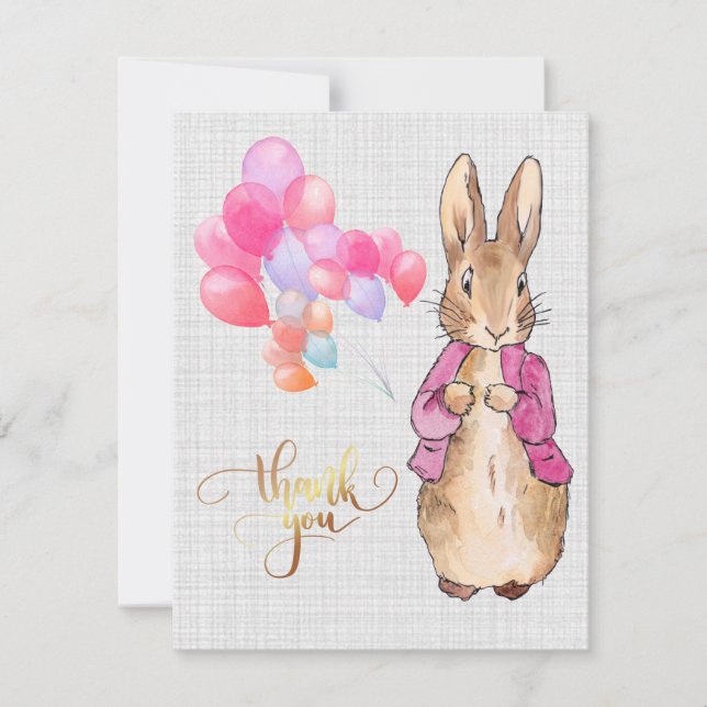 Peter the Rabbit Pink Jacket Gray Linen   Thank You Card (Front)