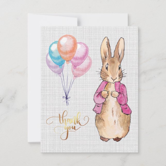 Peter the Rabbit Pink Jacket Gray Linen   Thank You Card (Front)