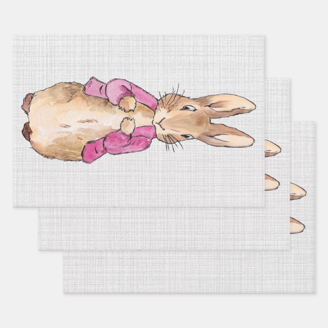 Peter the Rabbit Pink Jacket Gray Linen Wrapping Paper Sheets (Set)