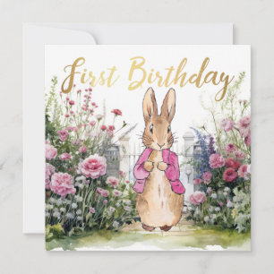 Peter the Rabbit Pink Jacket in his garden Card