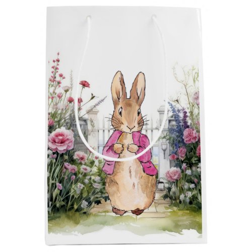 Peter the Rabbit Pink Jacket in his Garden Medium Gift Bag