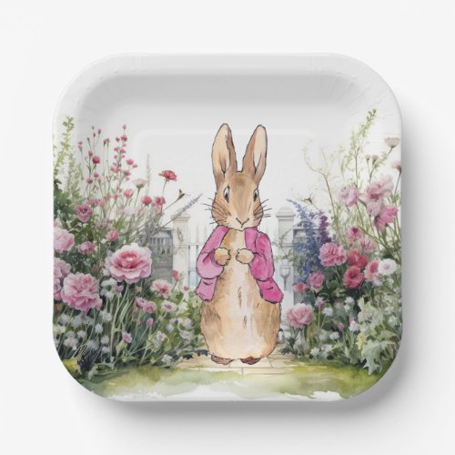 Peter the Rabbit Pink Jacket in his Garden Paper Plates