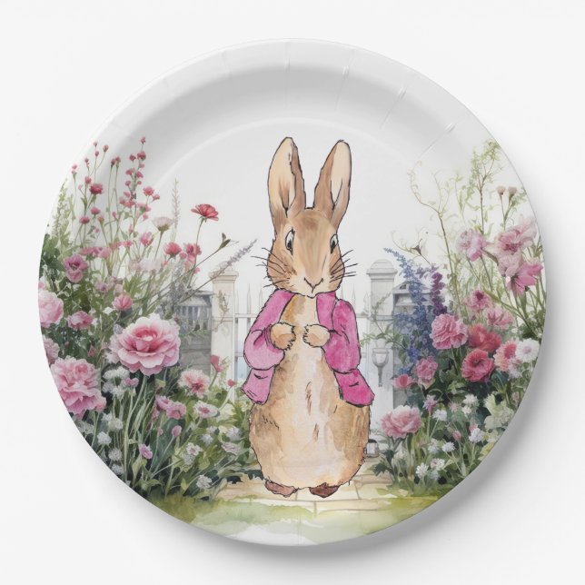 Peter the Rabbit Pink Jacket in his Garden Paper Plates (Front)