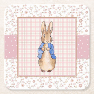 Peter the Rabbit Pink jacket Square Paper Coaster